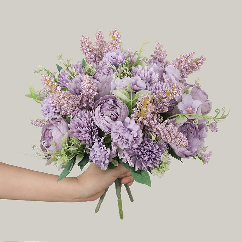 Living Room Home Simulation a Bouquet of Roses Bouquet Wholesale Korean Bridal Bouquet Simulation 7-Head Feili Rose