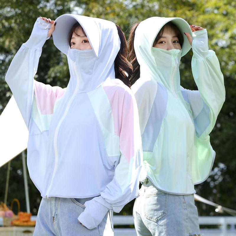 splicing sun protection clothing women's ice silk sun protection shirt summer uv protection contrast color sun protection clothing cape shawl blouse wholesale