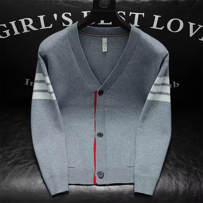 2023 autumn and winter knitted cardigan sweater thin coat plus size striped slim casual men's fashion brand cardigan sweater