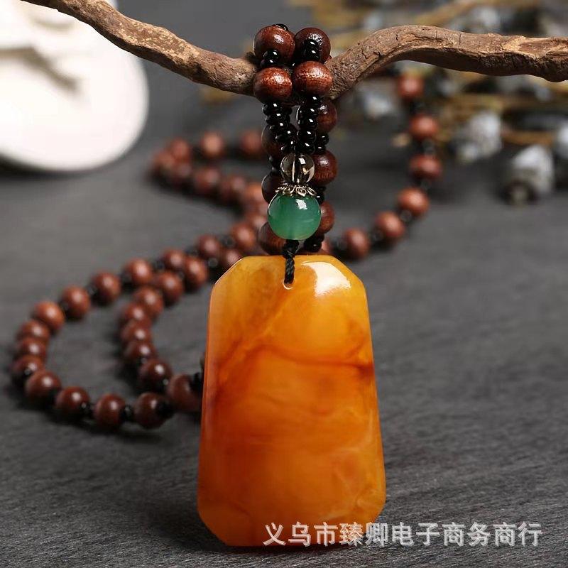 Retro Ethnic Style Old Beeswax Pendant Chicken Wing Wood Long Necklace Women's No-Matter Brand Sweater Chain Cotton and Linen Women's Accessories Specification drawing