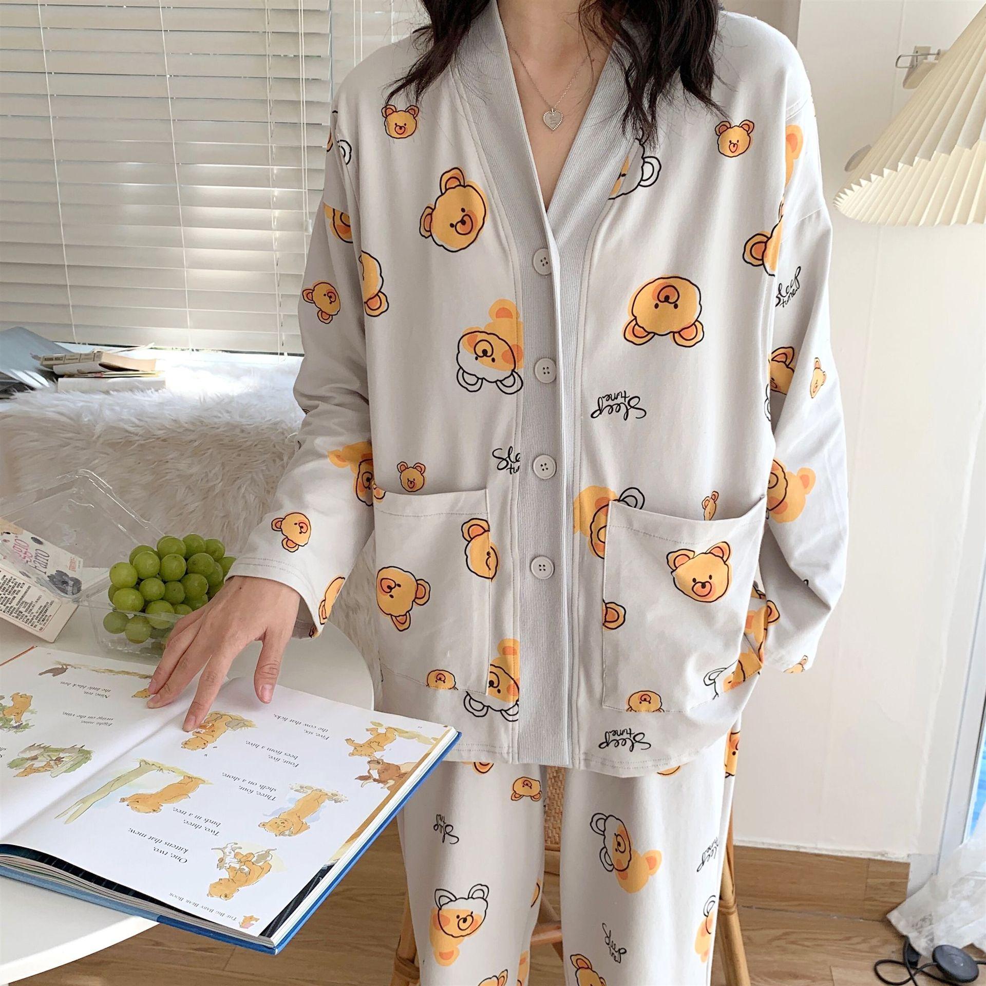 [spot 8763] confinement clothing spring and summer pure cotton four seasons nursing suit cardigan homewear maternity pajamas