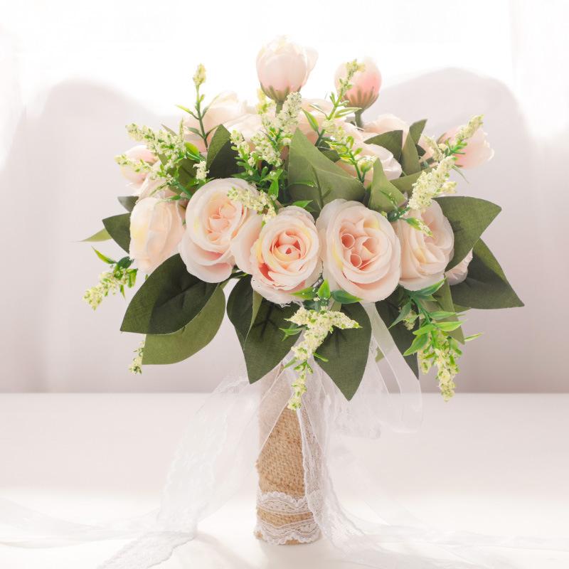 European Style Fresh Rose Simulation Bridal Bouquet Home Decorative Fake Flower Wedding Photography Props Bridal Bouquet Bridal Bouquet thumbnail