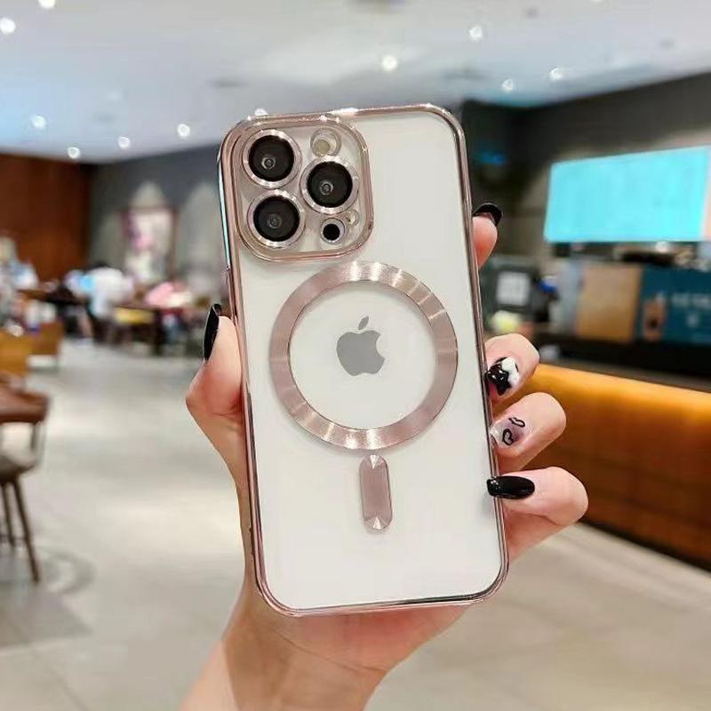 applicable to iphone 15 transparent electroplating magnetic suction iphone x all-inclusive soft case apple 11 comes with lens protector protective case Specification drawing