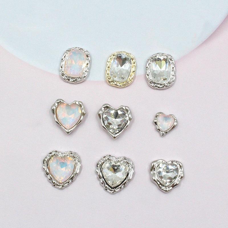 simple electroplated retro diy alloy decoration accessories diamond-embedded love rectangular hole shoes phone case headdress material