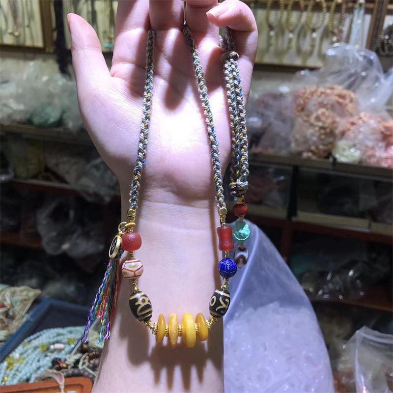Factory Wholesale Amber Beeswax Necklace Pendant Ethnic Sweater Chain DIY Agate Lapis Lazuli Necklace Accessory full figure