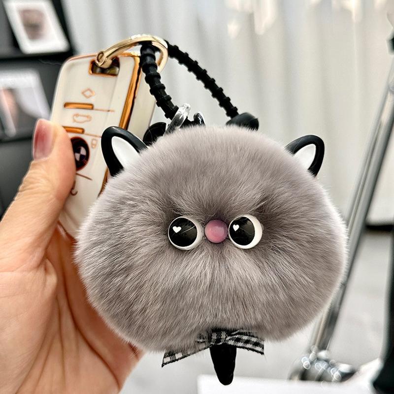 imitate rex rabbit fur kitty car key ring pendant ins cute plush doll schoolbag bag charm female