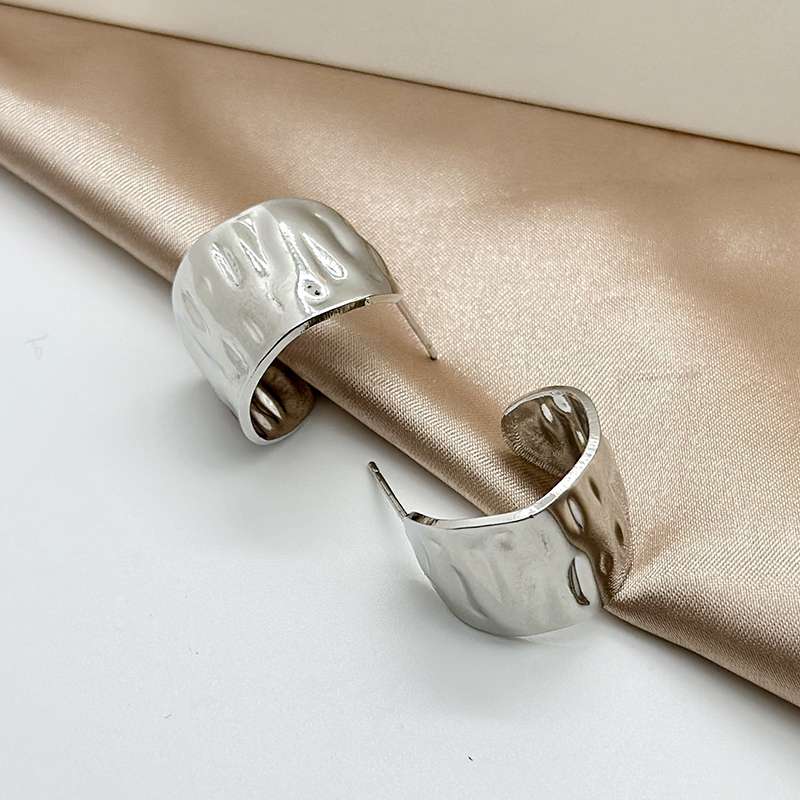 Reina faner pequeños aretes 2025 nuevo plisado C forma de metal pendientes para mujeres yiwu nicho de diseño sentido de alta temperamento orejas details Picture