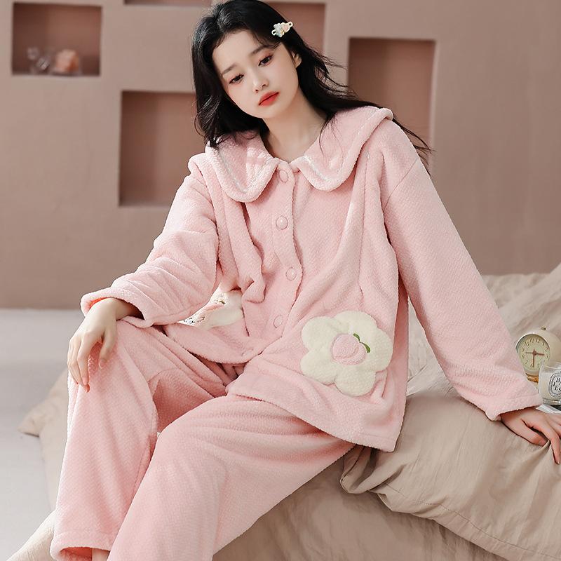 2024 autumn and winter maternity pajamas short plush flannel cardigan 11 warm postpartum breastfeeding confinement clothing december