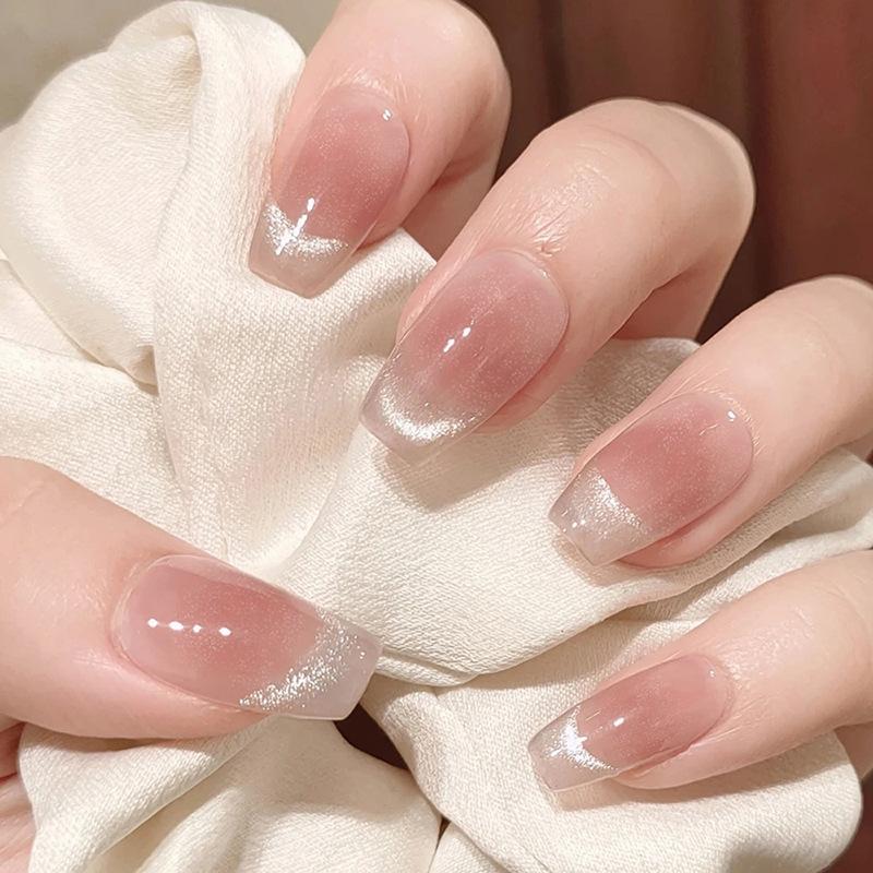 wear nail short blush french cat's eye handmade manicure wearable nail piece spot finished product wholesale nail tip