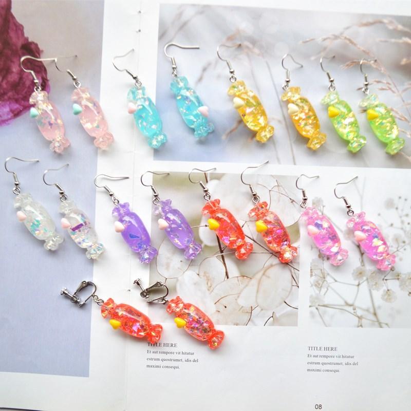 fashion creative new year celebration candy earrings handmade diy jelly sequins crystal candy earrings ear clips
