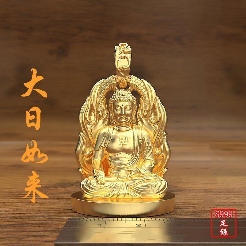 buddha statue golden gilt color vairocana buddha pendant necklace men's tathagata hanging ornament pendant necklace silver vintage