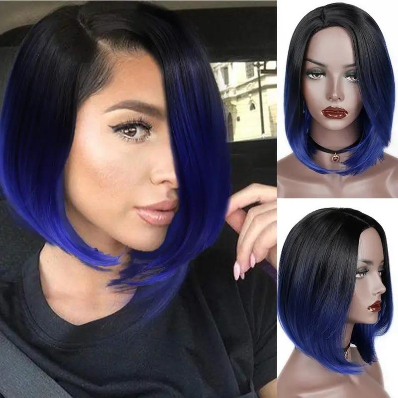 europe and america cross border wig color wig head cover partial short straight hair bob haircut wig head cover gradient color wig