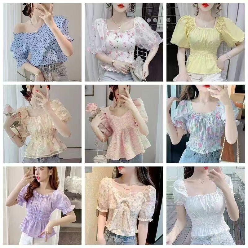 women's chiffon shirt 2024 summer new french minority design short sleeve hot girl floral blouse chiffon blouses for women