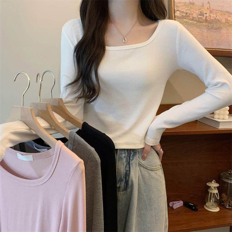 De Velvet Double-Sided Bottoming Shirt Women's Autumn 2023 New Warm Inner Wear Blouse Slim Slimming Outerwear Long-Sleeved T-shirt  Specification drawing