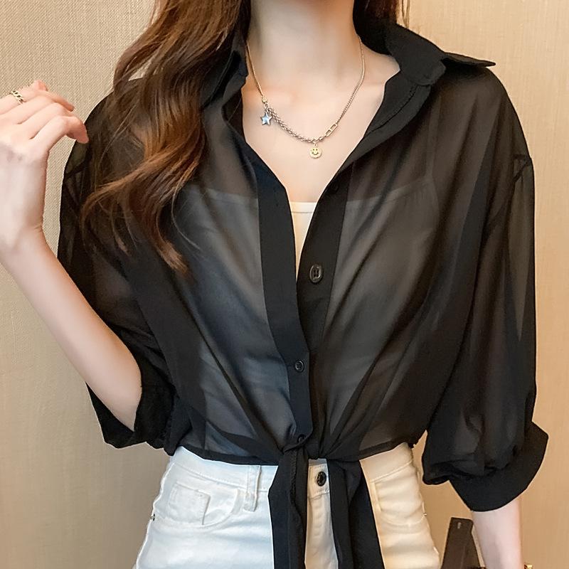 chiffon cardigan outer wear women's spring/summer very fairy blouse short western style shirt chiffon sun protection clothing small shawl outer wear