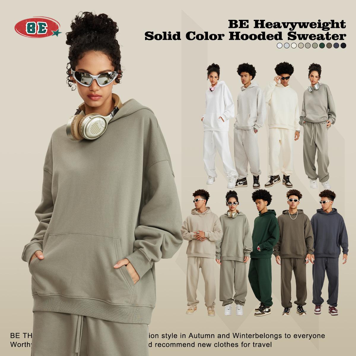 be men's 2024 heavy terry sweater american fashion brand solid color hoodie trendy men's suit hoodie spring and autumn sweater men's Application Scenario