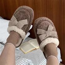 cotton slippers women's winter cute bowknot slippers thick bottom home non-slip couple cotton slippers cotton slippers thick confinement slippers