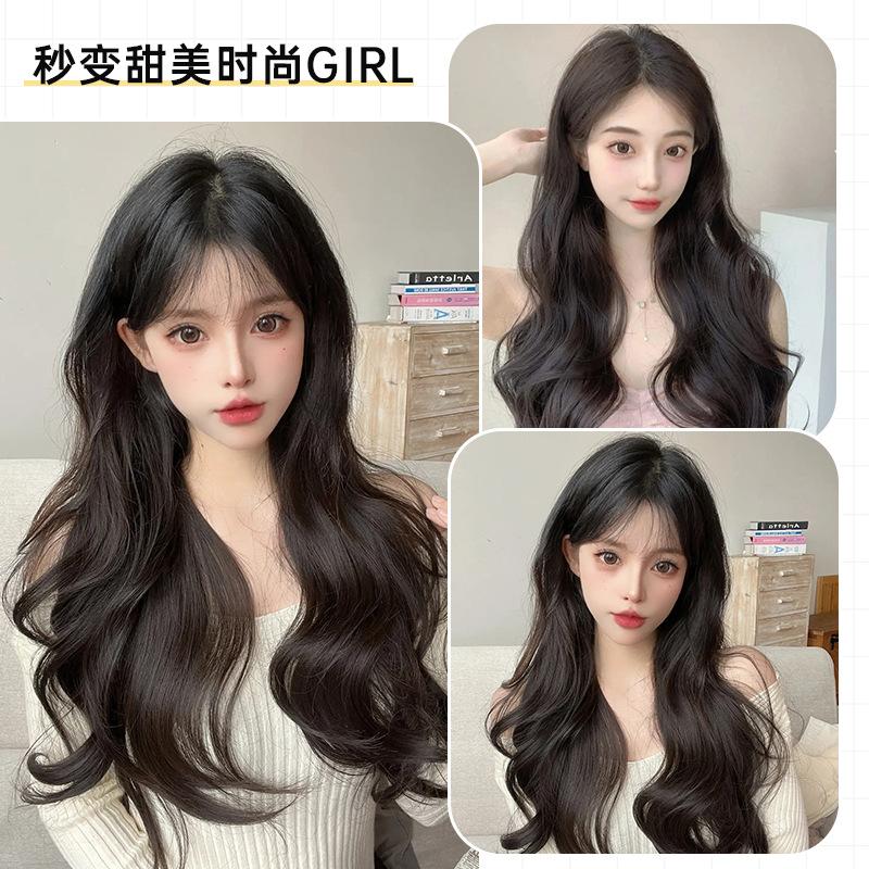xuchang factory wholesale wig three-piece hair extension big wave roll female artificial hair high-temperature fiber invisible wig set details Picture
