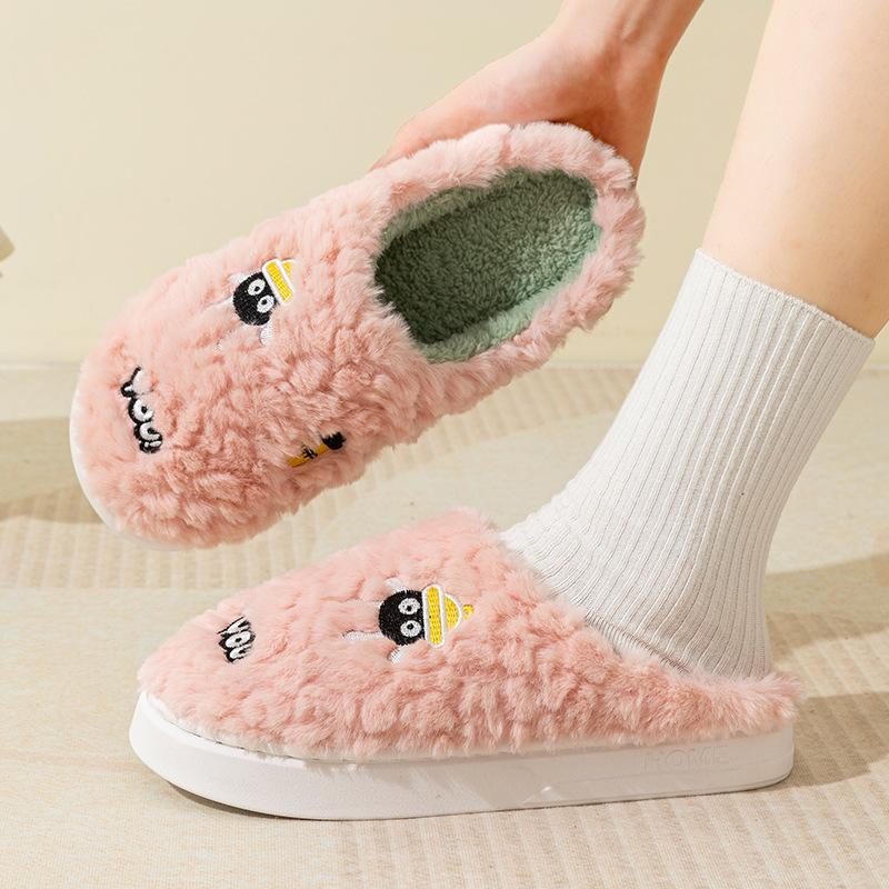 cotton slippers women's autumn and winter confinement indoor home non-slip thick bottom shit feeling velvet warm couple men Specification drawing