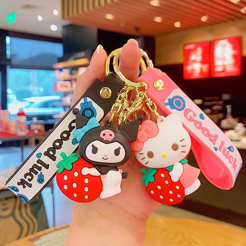Clow M Cartoon Key Button Wholesale Melody Schoolbag Pendant Doll Cute Couple Hello Kitty Key Chain Gift