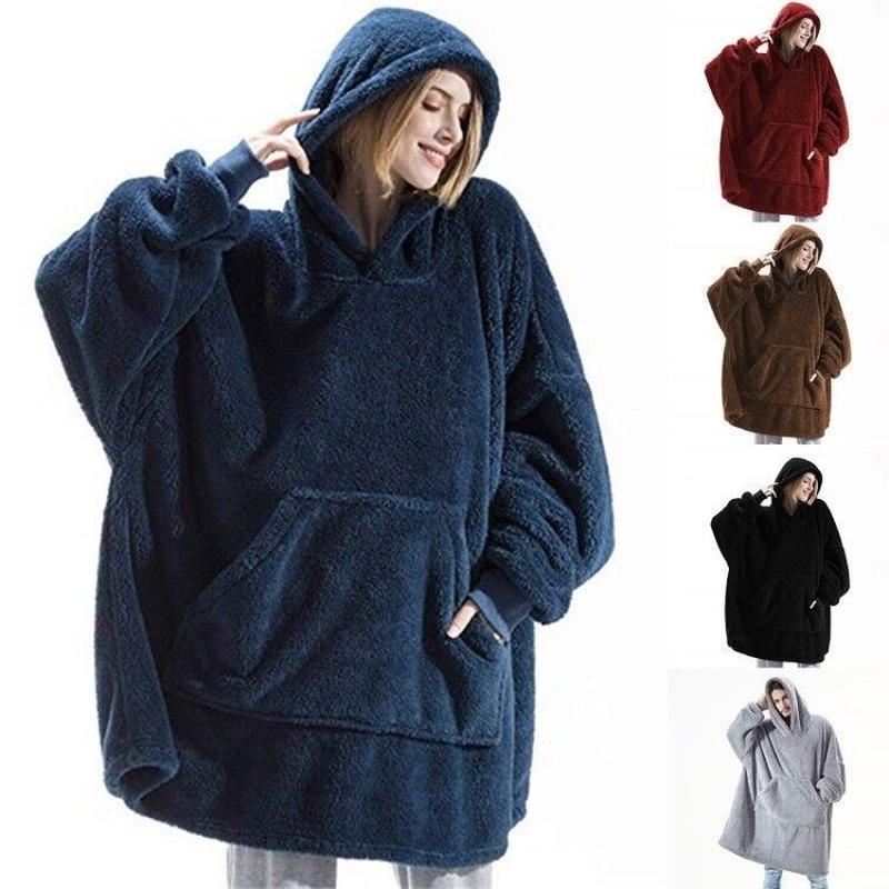 cross-border amazon autumn and winter comfortable loose double-sided velvet hoodie thickened wearable blanket couple new homewear