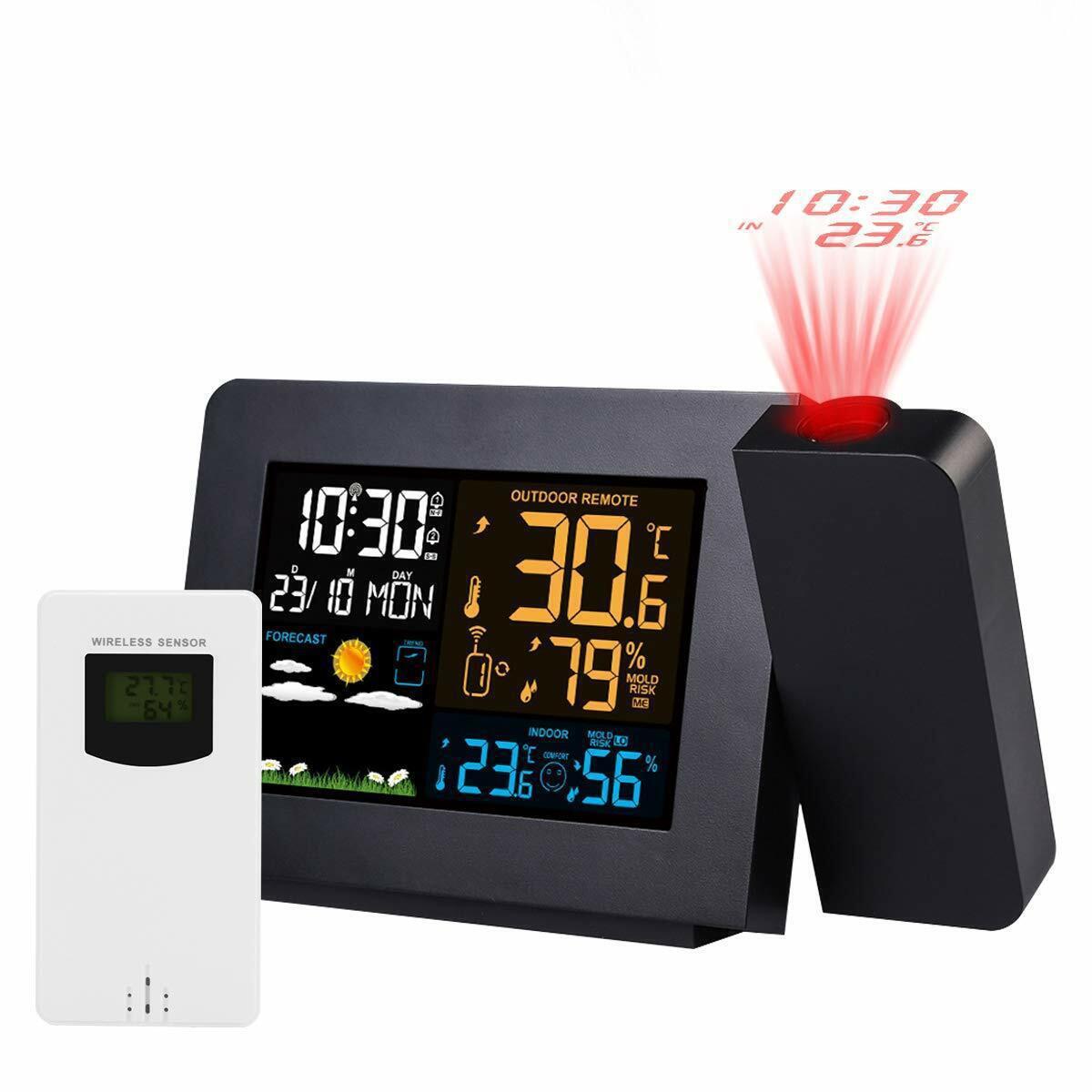 indoor and outdoor temperature hygrometer multi-function projection alarm clock weather station clock color screen weather forecast projection electronic clock