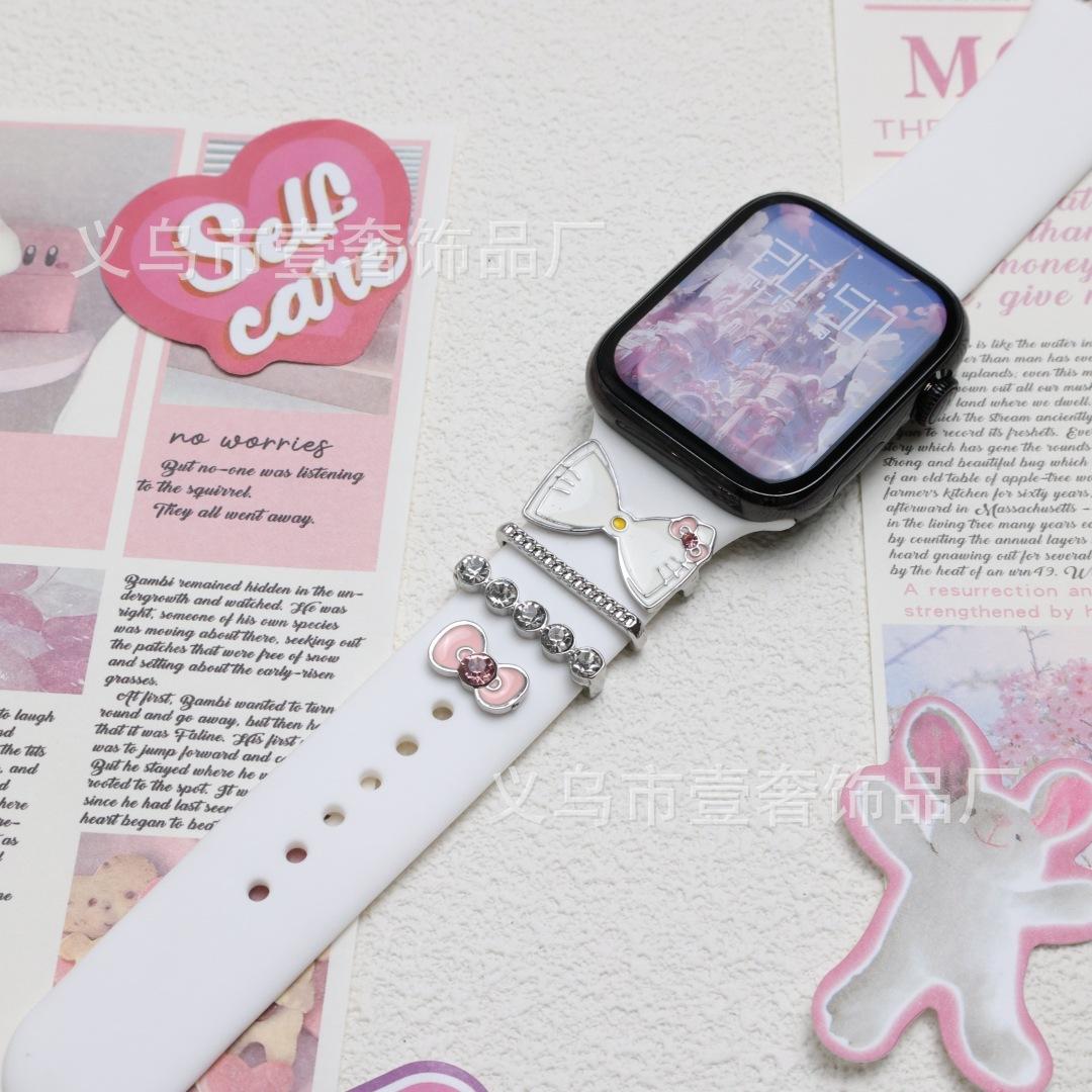 cartoon hello kitty apple silicone watch strap decorative iwatch strap decorative ring details Picture