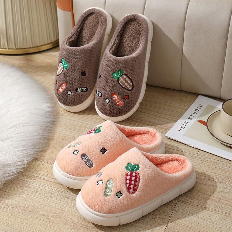 new cotton slippers home warm non-slip thick bottom couple mute soft bottom men's fluffy slippers winter slippers women