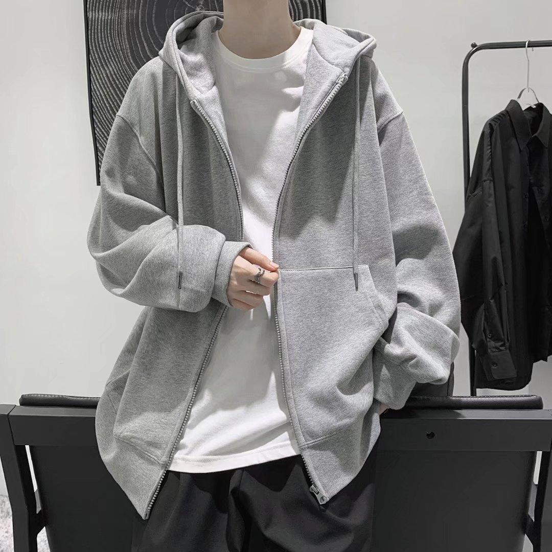 Cardigan Hoodie Men's Autumn New Korean Style Trendy Easy Matching Clothes Ins Loose Casual Solid Color Coat full figure