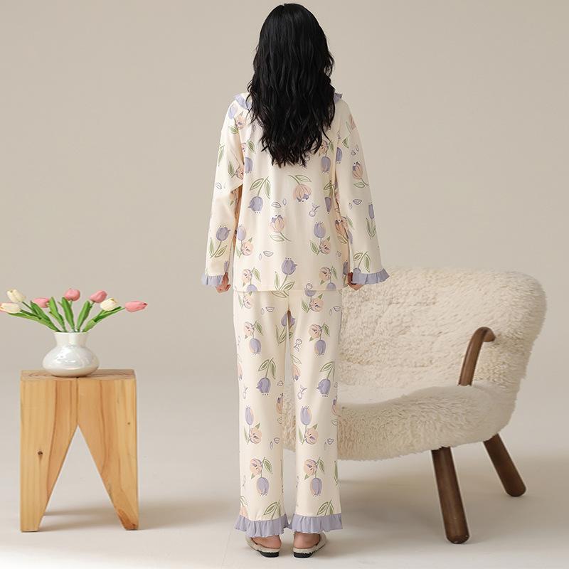 2024 new internet hot pajamas women's spring and autumn cotton long sleeve all cotton fashion western style home wear suit Application Scenario