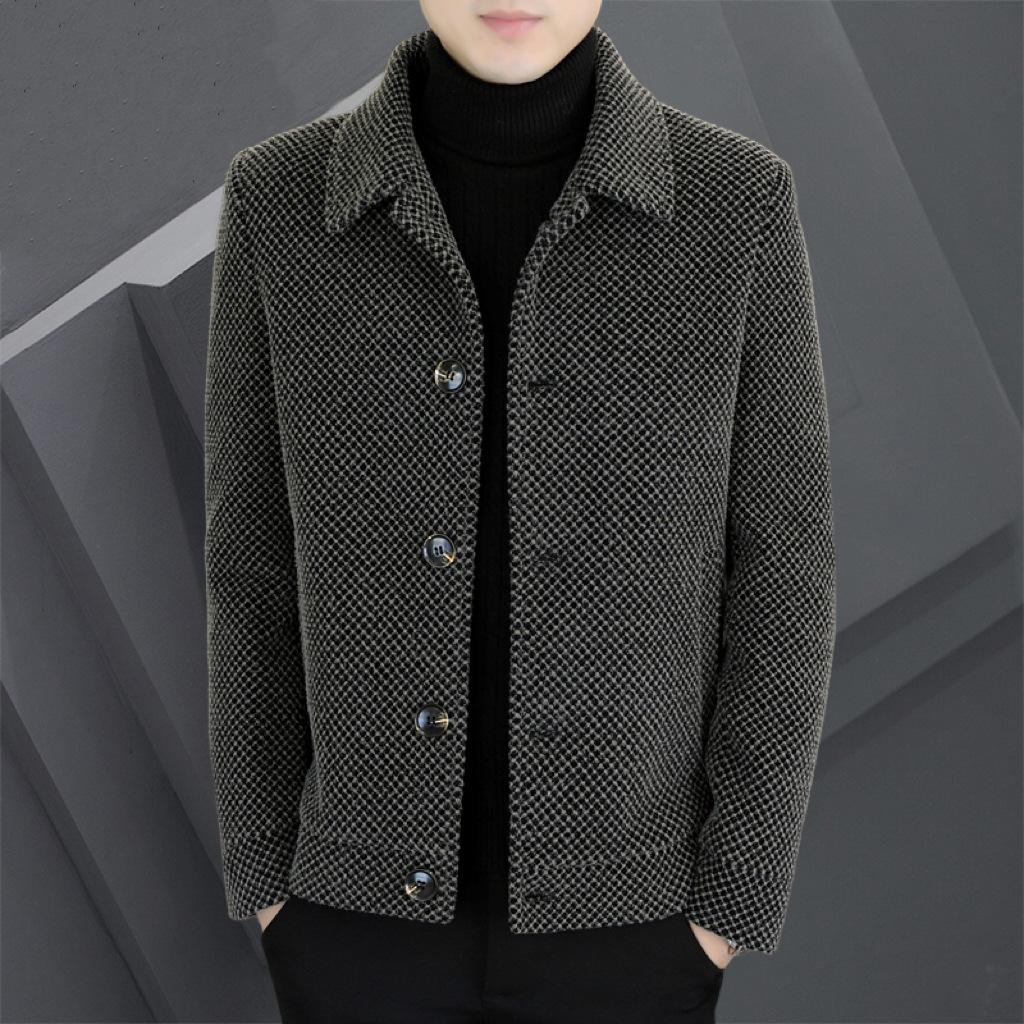 new velvet padded thickened coat men's autumn and winter leisure all-matching woolen jacket slim handsome high-end men's jacket