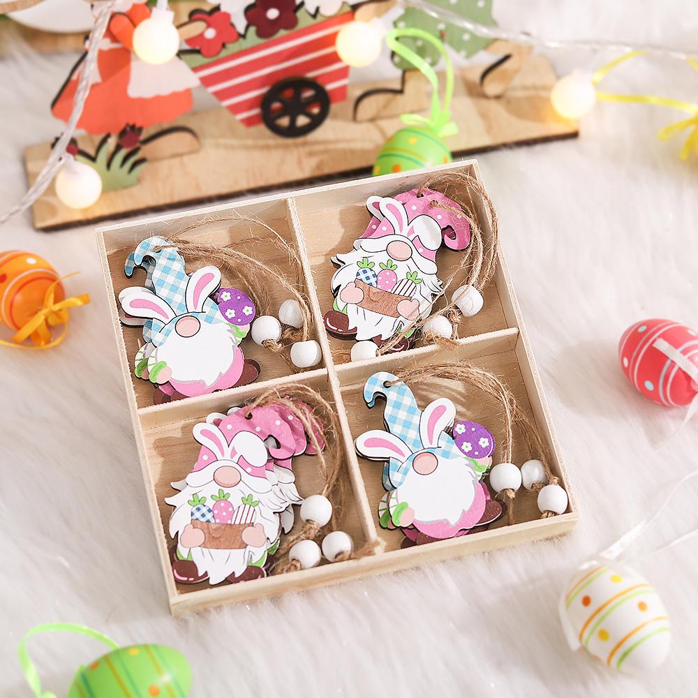 cross-border new arrival easter decorations painted wooden rabbit automobile hanging ornament home atmosphere layout props supplies details Picture