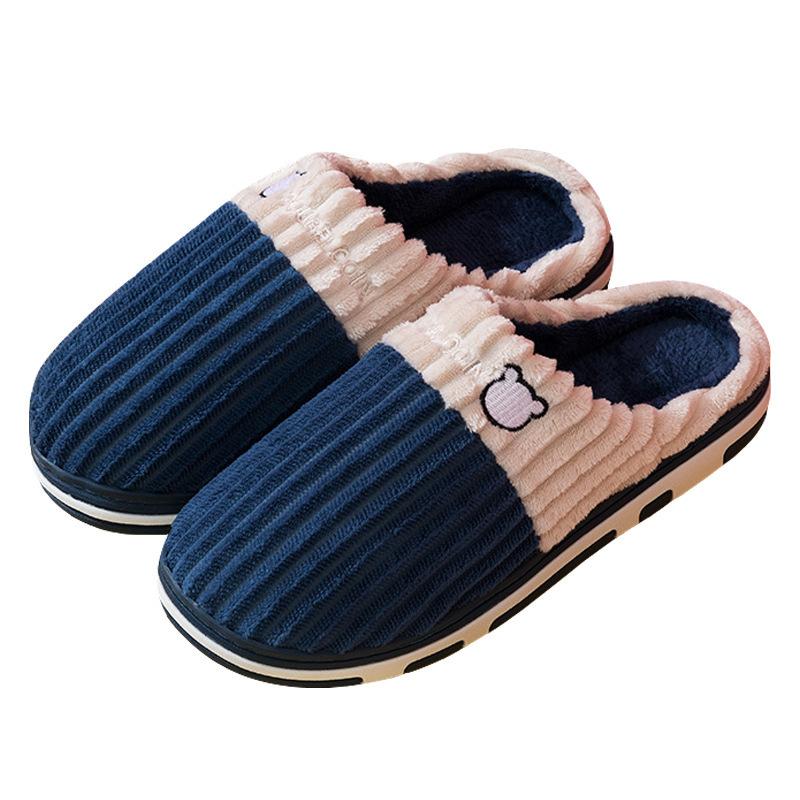 autumn and winter couple cotton slippers women's household indoor confinement warm non-slip plush home cotton slippers men's simple Item Picture