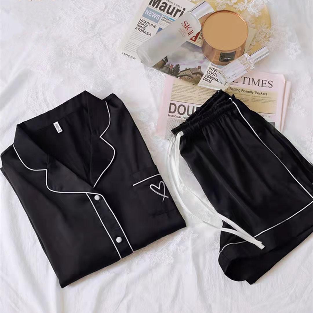 2024 new pajamas women's summer ice silk short sleeve cute high sense plus size home wear thin summer suit details Picture
