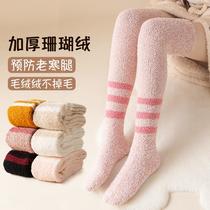 coral fleece socks women's knee socks sleep home floor socks winter fleece-lined thickened warm long maternity socks long