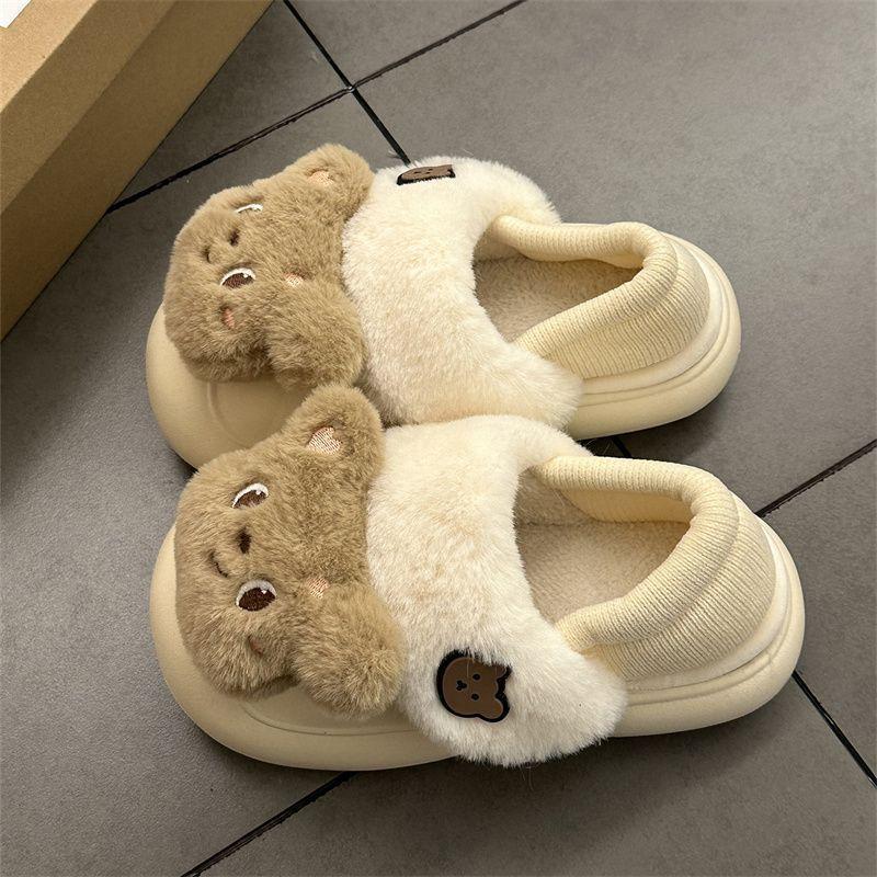 cute bear cotton slippers women's winter plus velvet snow boots outdoor non-slip warm home cotton shoes women's warm cotton slippers Application Scenario