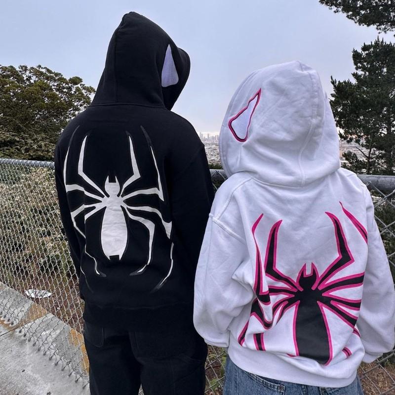 2023 euro halloween personality men's women's pullover hoodie y2g couple big size spiderman zip hoodie