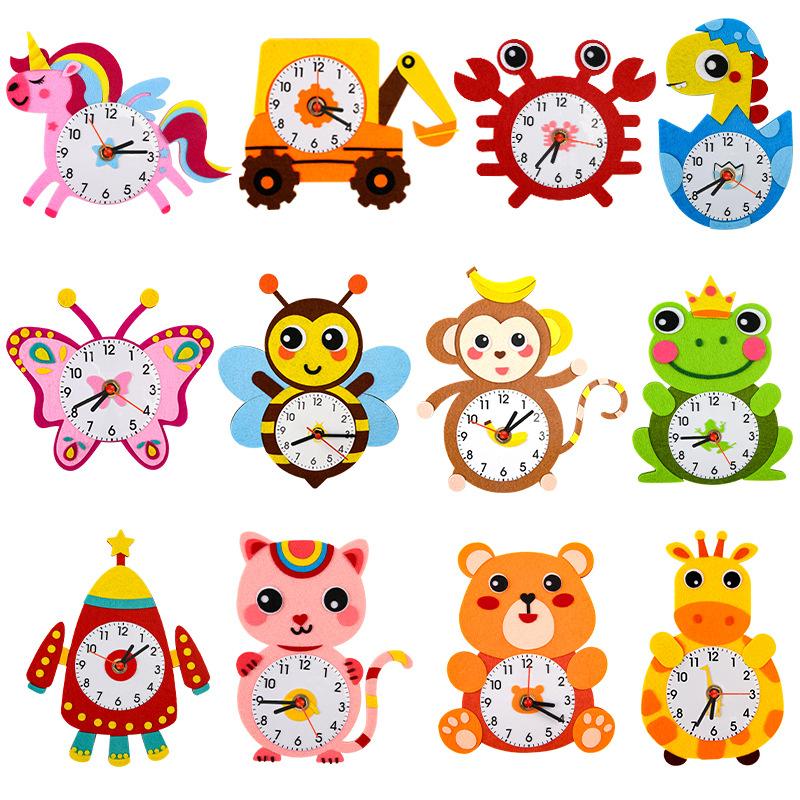 non-woven cartoon clock children's diy handmade clock material kit puzzle scientific and educational toy kindergarten Item Picture