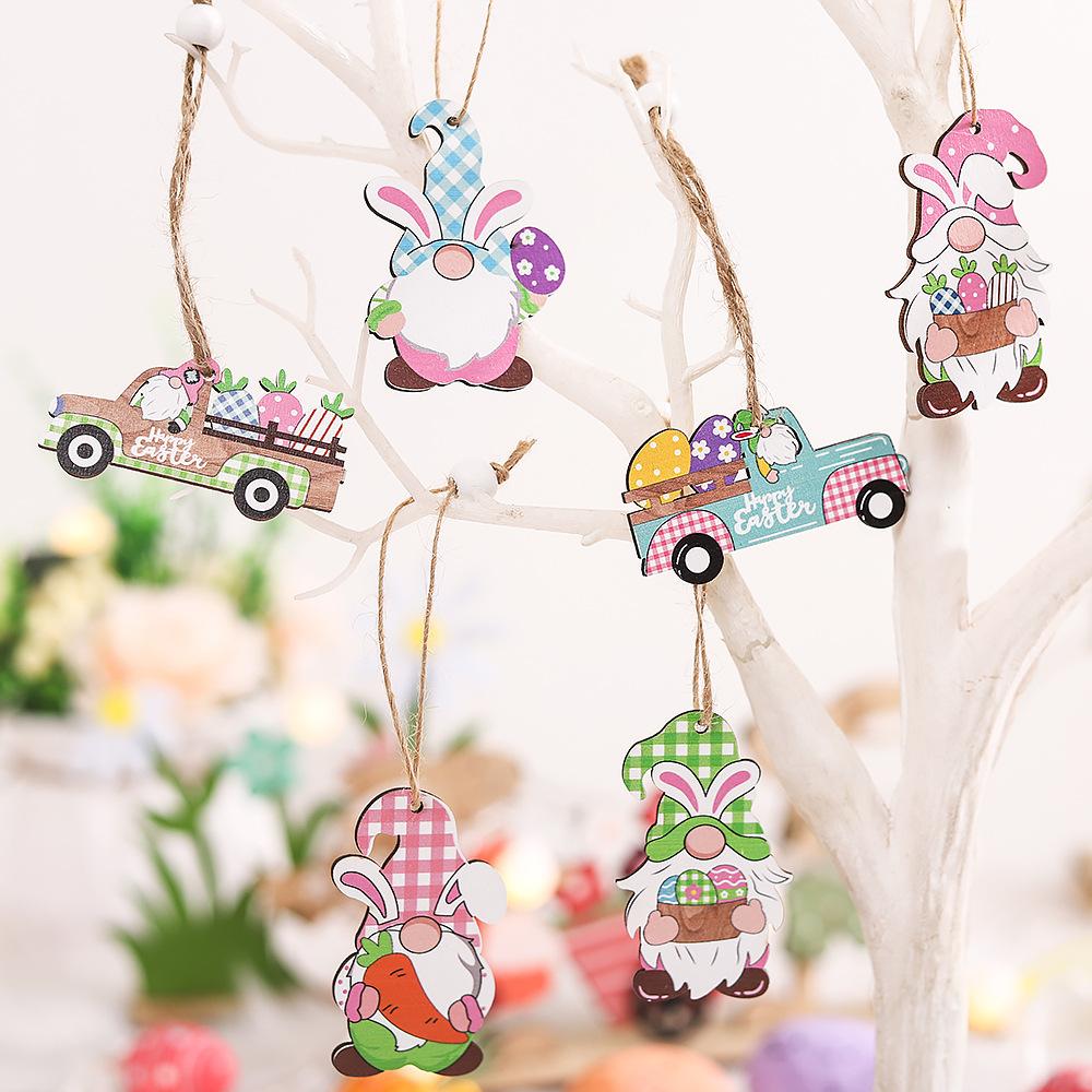 cross-border new arrival easter decorations painted wooden rabbit automobile hanging ornament home atmosphere layout props supplies Application Scenario