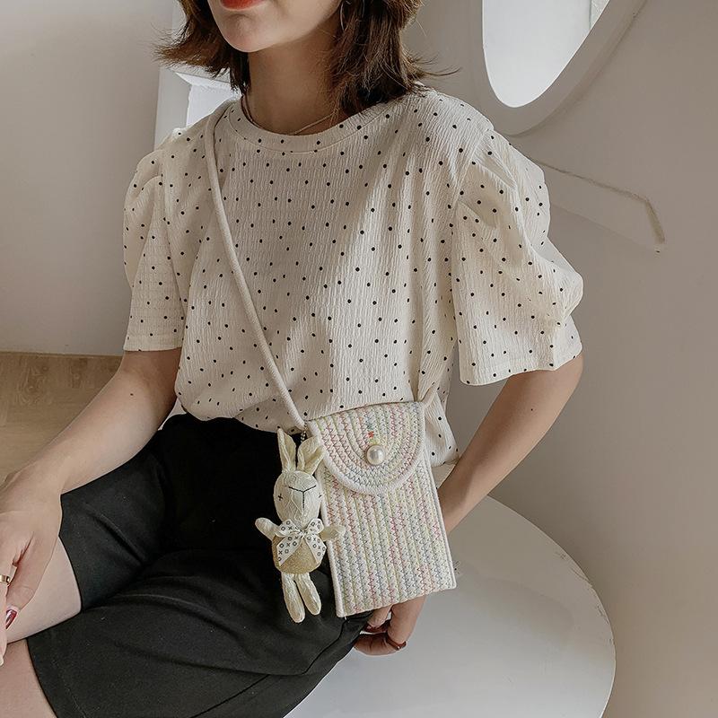 customized mori braided cell phone bag new women's bag summer woven bag satchel korean mini shoulder messenger bag Application Scenario