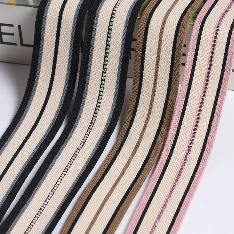 Wholesale 3cm Hot Drilling Knitted Micro-Elastic Stripe Braid Horizontal Pull Color Polyester Belt Clothing Side Decoration Accessories