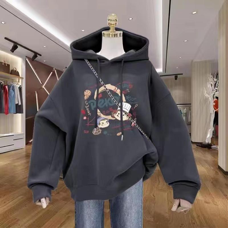 autumn and winter new velvet padded hooded sweatshirt girls' korean style loose long-sleeved hoodie fashionable all-matching couple's tops