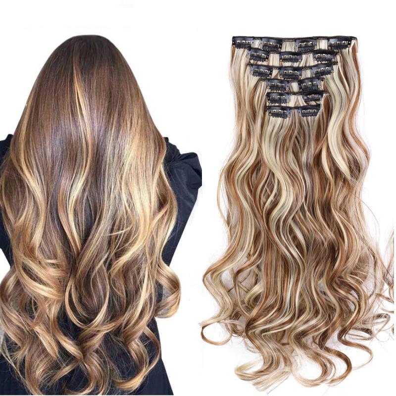 European and American Foreign Trade Hairpiece Clip Six-Piece Water Ripple Hair Extension Wig Waves Roll Water Ripple Six-Piece Wig