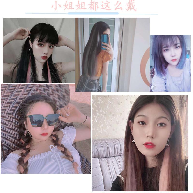 Color Hair Piece Hanging Ear Dyed Hair Extension Color Stripes Matte High-Temperature Fiber Can Be Ironed with a Clip of Long Straight Hair Extension Source Factory Delivery details Picture