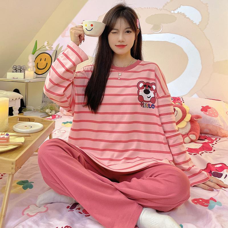 pajamas women's long-sleeved trousers sweet girl cute cartoon korean ladies home leisure suit spring and autumn can be worn outside Application Scenario