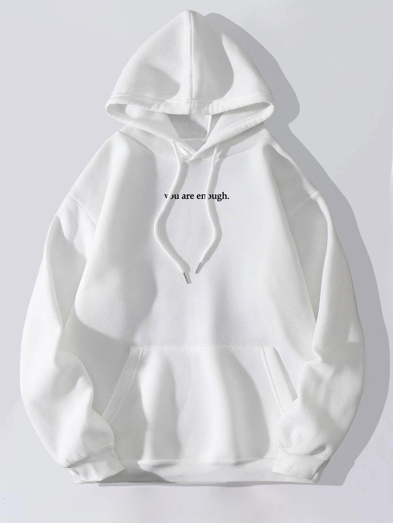Foreign Trade Women's Brushed Hoody Plain Letter Printed Kangaroo Pocket Drawstring Printed Hoodie details Picture
