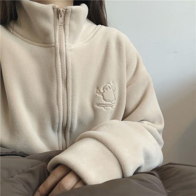 winter milk huhu polar fleece jacket women's autumn and winter lamb wool brushed hoody fleece 2023 new