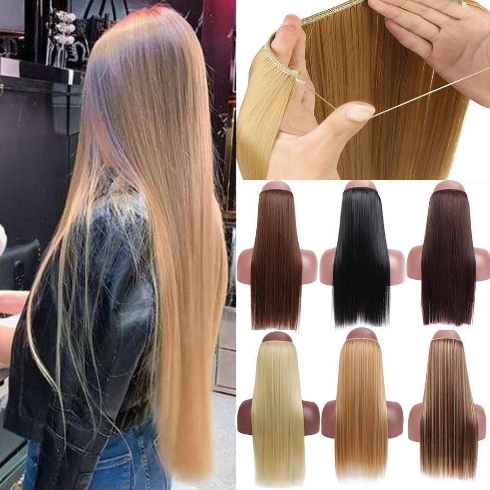 amazon foreign trade european and american cos mermaid hair extension fish line curly hair straight hair multi-color optional ponytail hair extension full figure