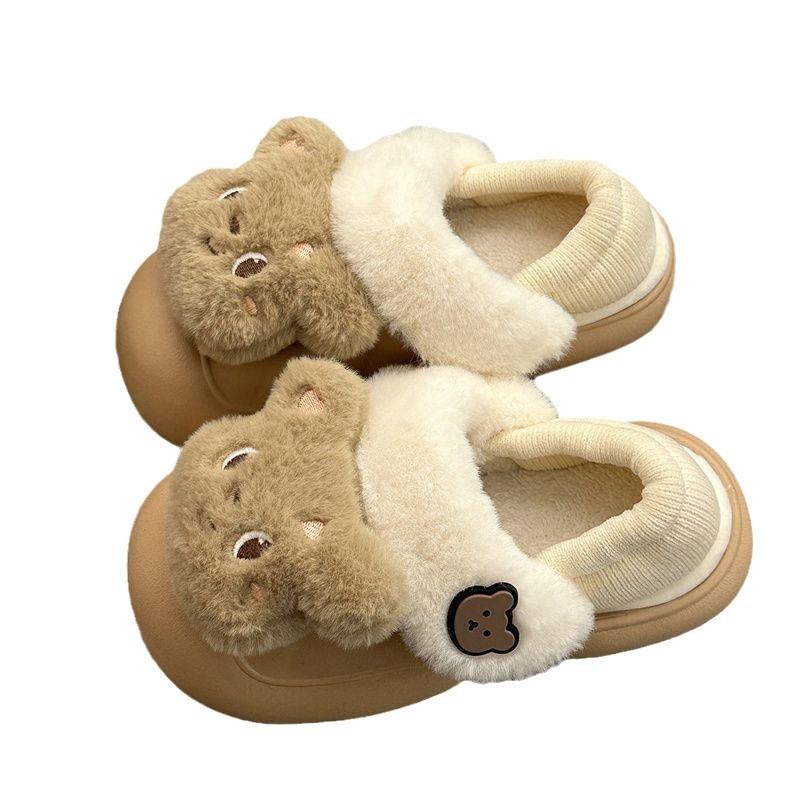 cute bear cotton slippers women's winter plus velvet snow boots outdoor non-slip warm home cotton shoes women's warm cotton slippers Item Picture
