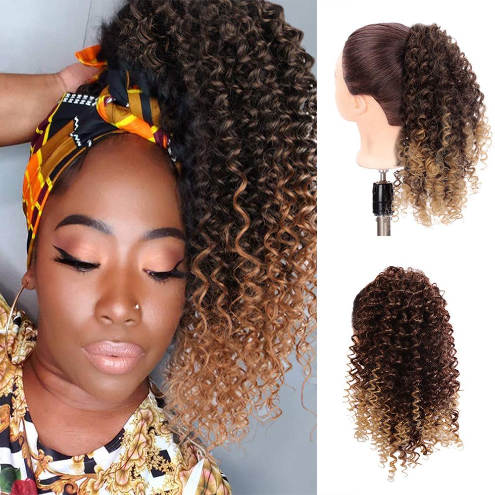 wig drawstring small curl ponytail winding hair extension african small roll spring roll curl ponytail chemical fiber high-temperature fiber wig batch